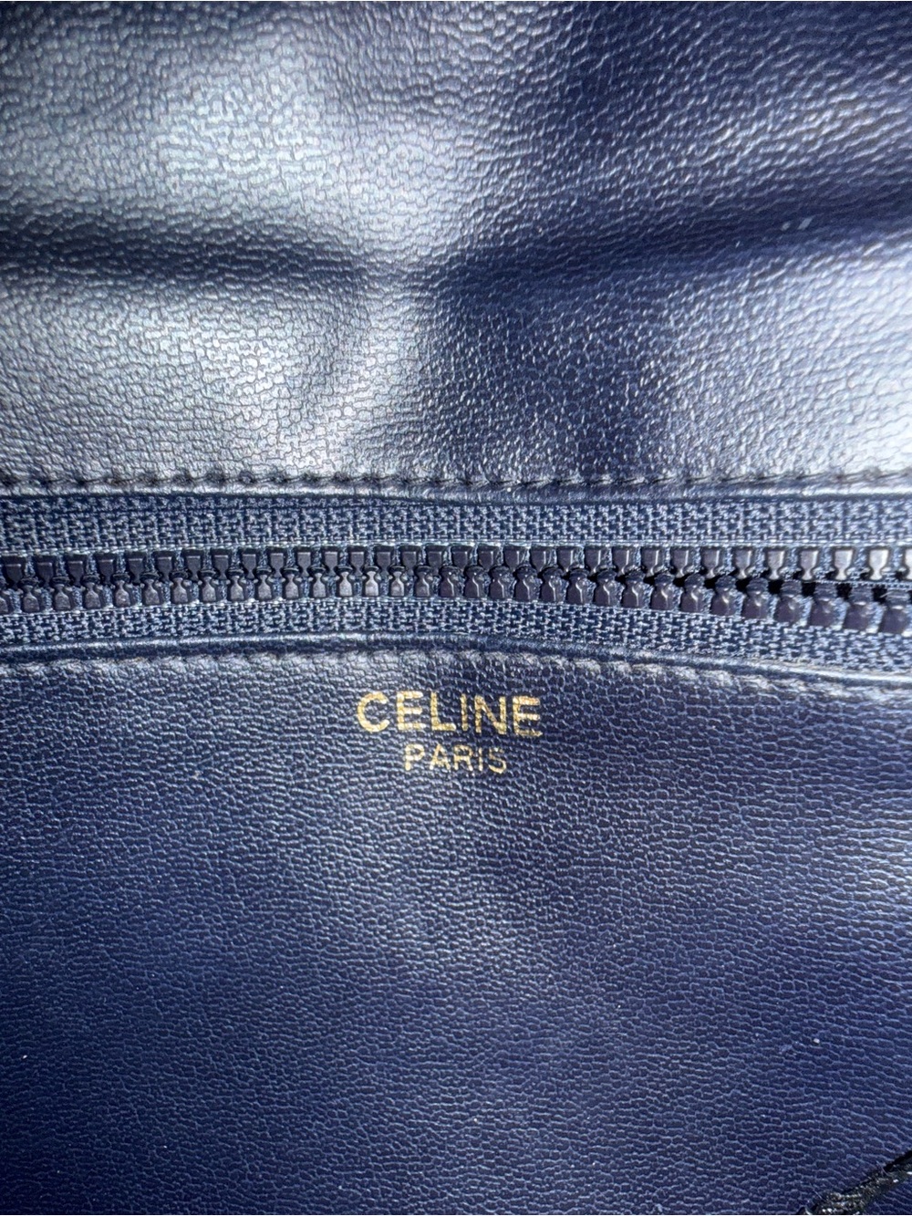 Celine Navy Blue Monogram leather and PVC Bag with Gold Chain - Picture 4 of 13